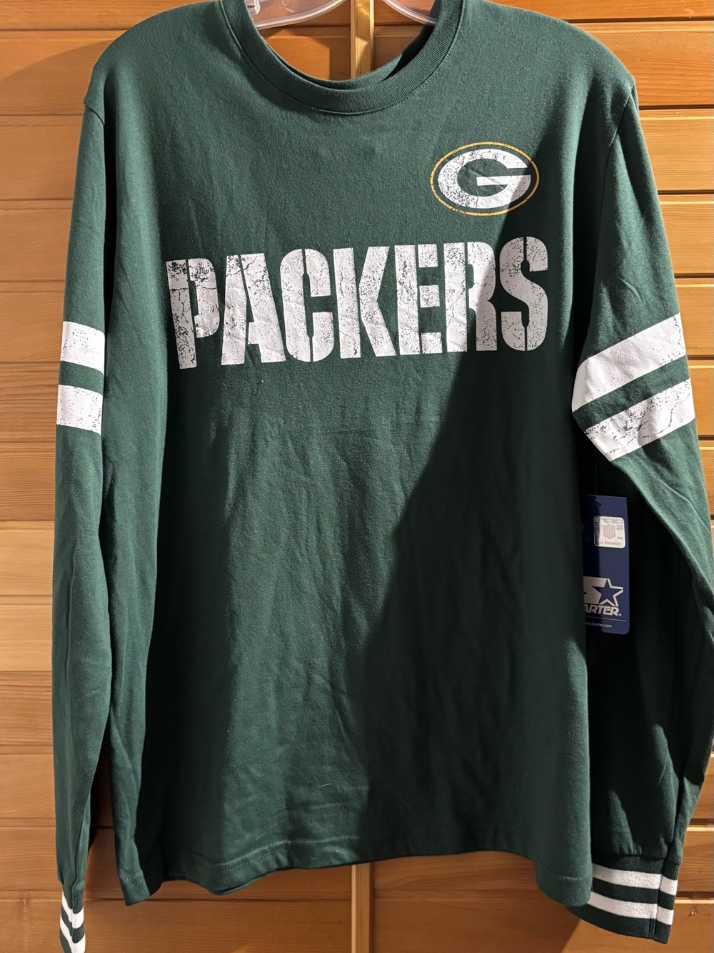 NWT by STARTER Green Bay Packers Dark Green Long Sleeve Tee with White Lettering